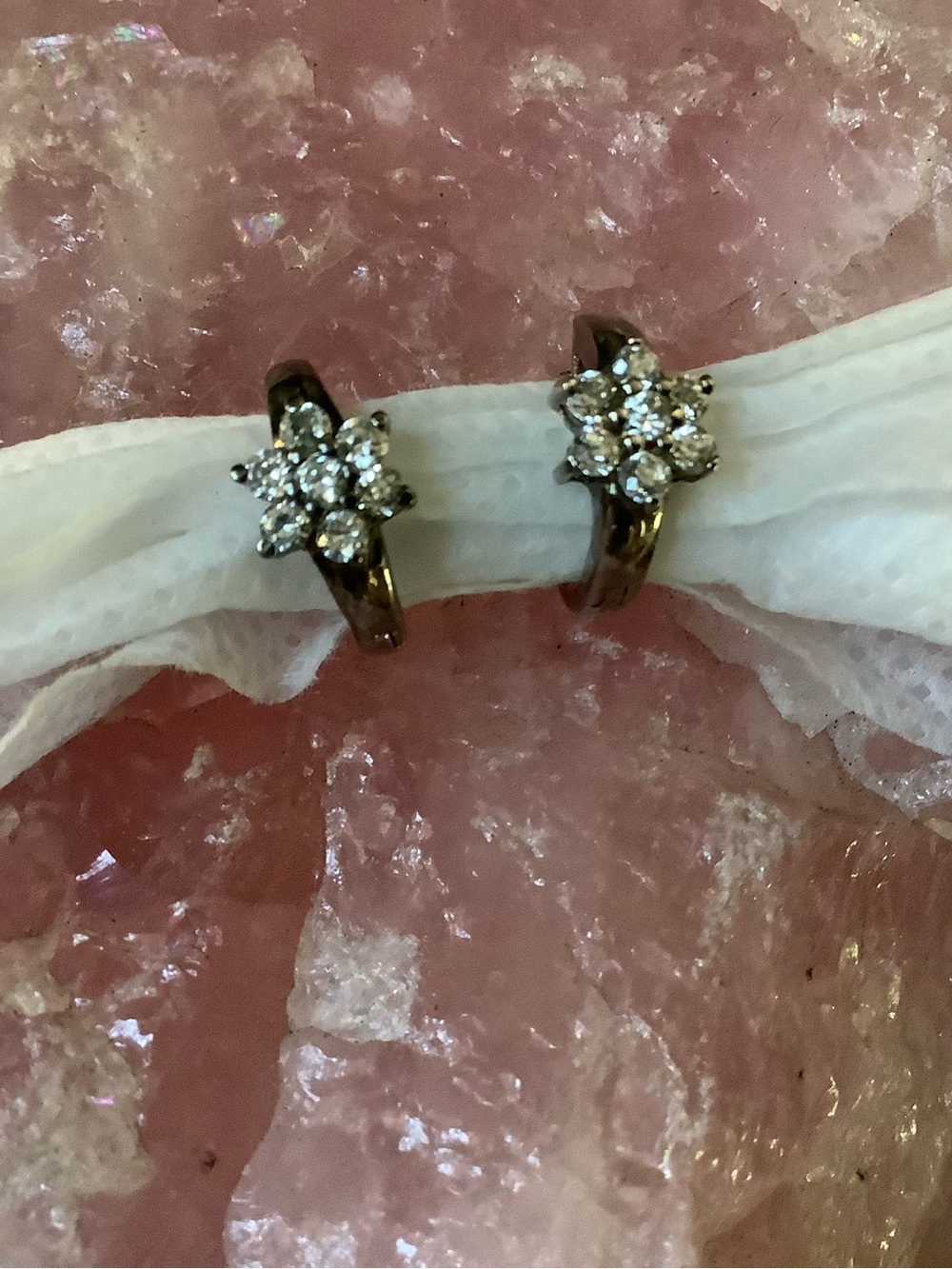 Silver Floral Cluster Hoop Earrings with Clear Stones - Women Jewelry